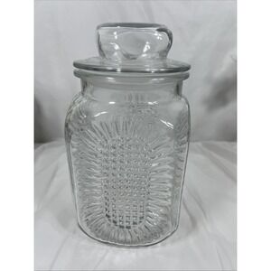 Anchor‎ Hocking Press Glass Sunflower Jar With Lid Starburt Vintage